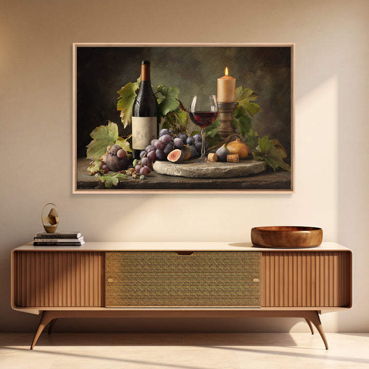 Wine Bottle and Glass Still Life Framed Canvas Print, Winery Art, Living Room Decor, Winery Decor, Fine Art, Vineyard, WIN-3x2-6