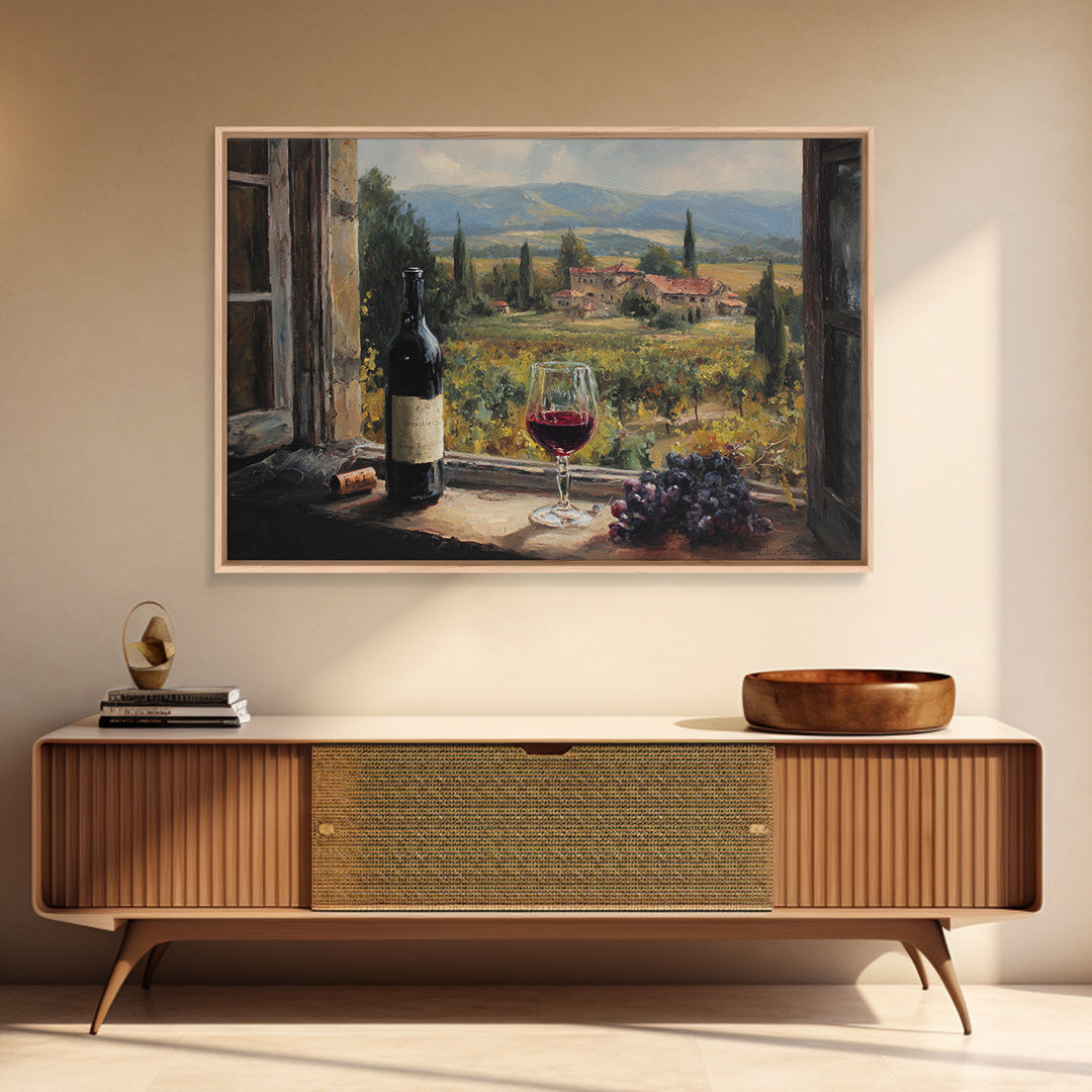 French Vineyard Hills Framed Canvas Print, Winery Art, Textured Painting, Winery Decor, Fine Art, Vineyard, Oil Painting, WIN-3x2-60