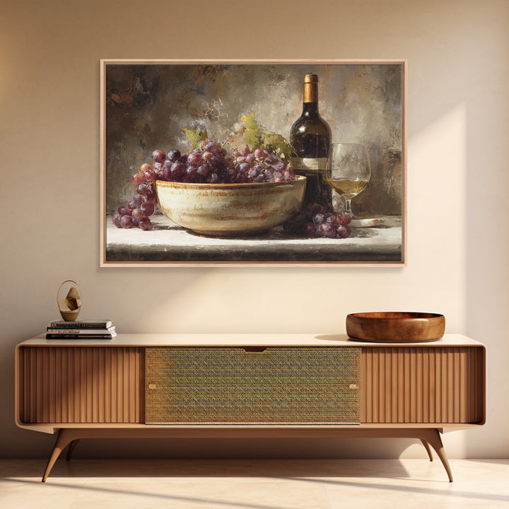 Grapes in a Ceramic Bowl with Shadows Canvas Print, Winery Art, Travel Poster, Winery Decor, Oil Painting, Vineyard, WIN-3x2-61