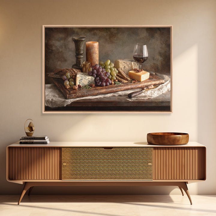 Charcuterie Board with Grapes and Cheese Framed Canvas Print, Winery Art, Cocktail Wall Art, Winery Decor, Watercolor Art, WIN-3x2-65