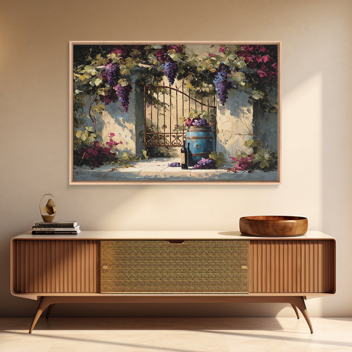 Vineyard Gate with Climbing Roses Canvas Print, Winery Art, Oil Painting, Winery Decor, Watercolor Art, Vineyard, WIN-3x2-67
