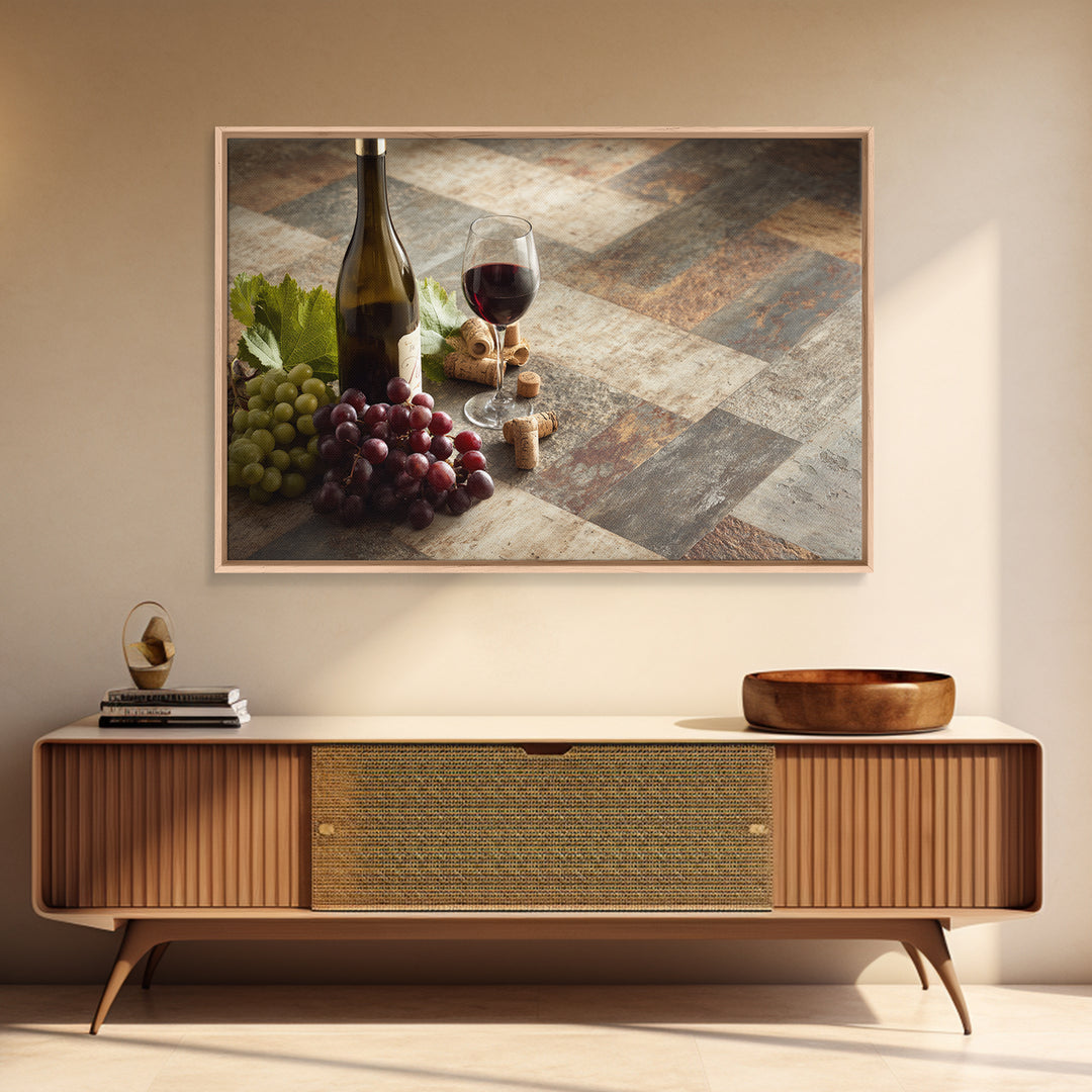 Corks Arranged as Geometric Pattern Framed Canvas Print, Winery Art, Retro Wall Art, Winery Decor, Abstract Art, Vineyard, WIN-3x2-70