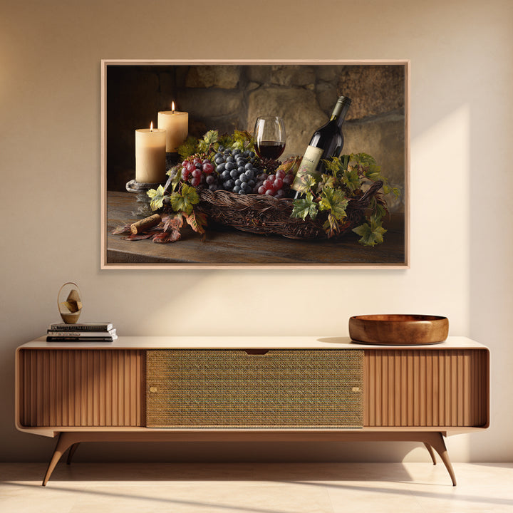 Wine Harvest Basket Framed Canvas Print, Winery Art, Kitchen Wall Decor, Winery Decor, Oil Painting, Vineyard, Fine Art Print, WIN-3x2-74