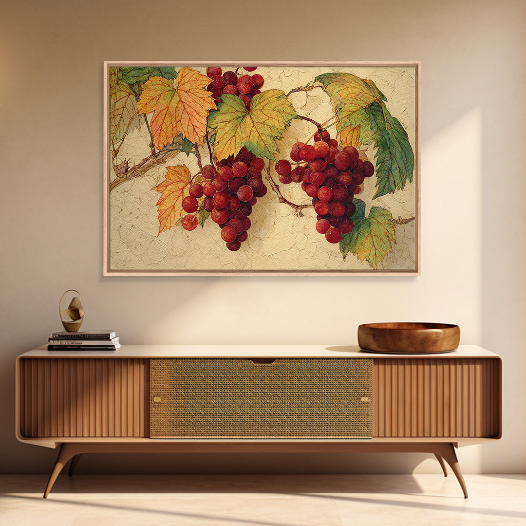 Vine Leaves Turning Autumn Red and Gold Framed Canvas Print, Winery Art, Art, Winery Decor, Fine Art, Vineyard, Farmhouse Decor, WIN-3x2-87