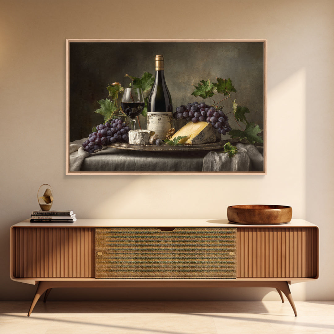 Charcuterie Board with Grapes and Cheese Canvas Print, Winery Art, Boho Decor, Winery Decor, Oil Painting, Vineyard, Art Print, WIN-3x2-89