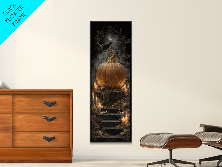 The Gold-Crowned Pumpkin Oracle - Occult Still Life, Halloween Wall Art, Tall Narrow Wall Art, Framed Canvas Print, Halloween Home Decor