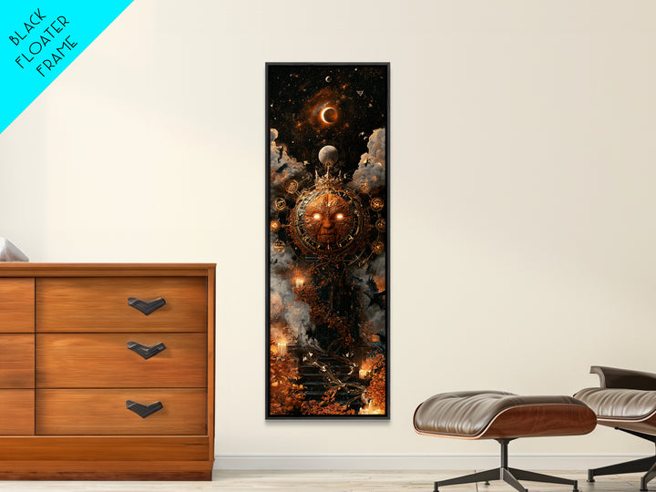 The Gold-Crowned Pumpkin Oracle - Surreal Celestial Vision, Gothic Home Decor, Tall Narrow Wall Art, Canvas Print, Halloween Home Decor