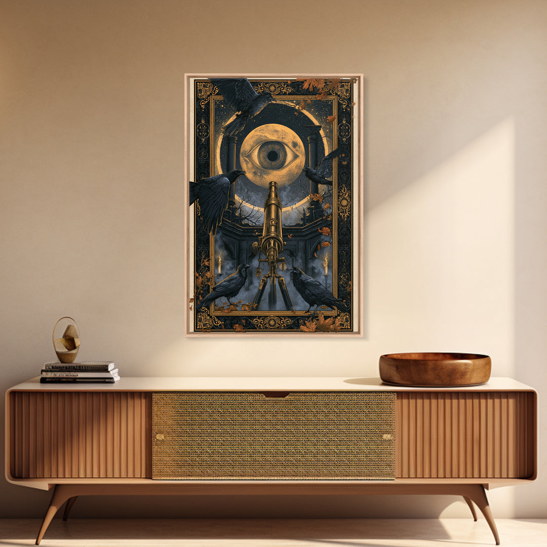 The Midnight Raven Observatory - Icon Portrait, Gothic Home Decor, Vertical Wall Art, Canvas Print, Halloween Home Decor, Gothic Wall Art