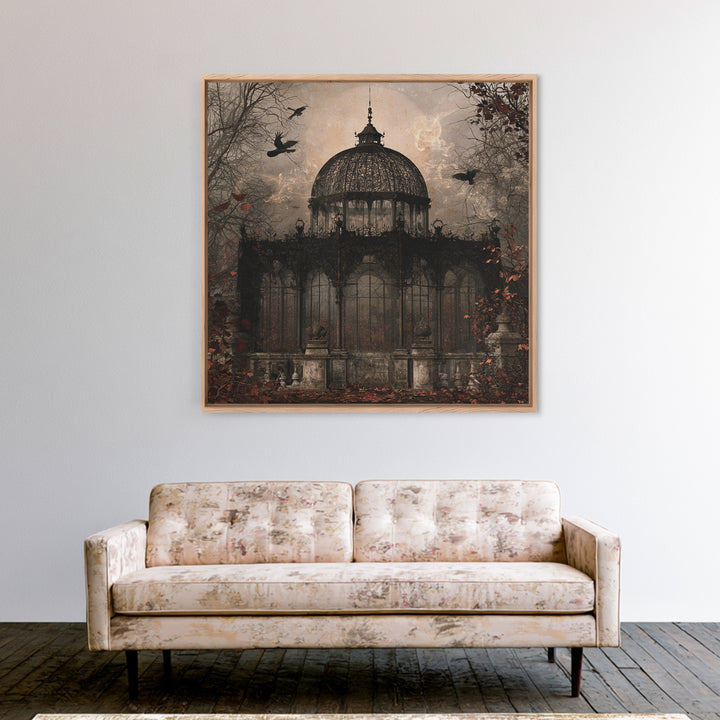 The Black Lace Haunted Conservatory - Icon Portrait, Spooky Wall Decor, Square Wall Art, Framed Canvas Print, Halloween Home Decor