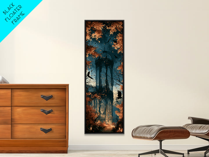 The Black Lace Haunted Conservatory - Icon Portrait, Spooky Wall Decor, Tall Narrow Wall Art, Framed Canvas Print, Halloween Home Decor