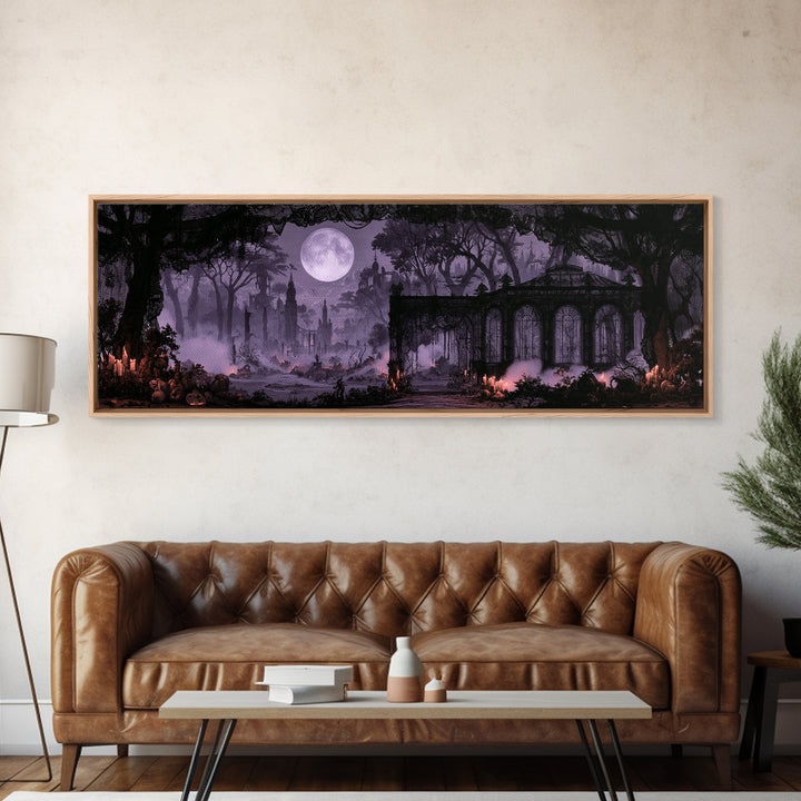 The Black Lace Haunted Conservatory - Environmental Panorama, Halloween Wall Art, Extra Wide Wall Art, Framed Canvas Print, Gothic Wall Art