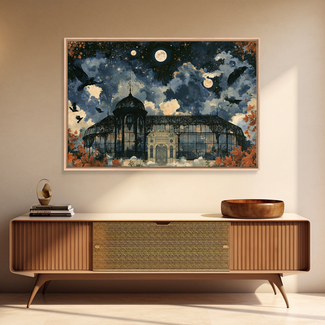 The Black Lace Haunted Conservatory - Surreal Celestial Vision, Gothic Home Decor, Landscape Wall Art, Canvas Print, Halloween Home Decor