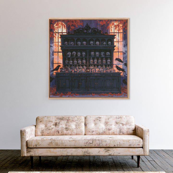 The Candlelit Skull Apothecary - Icon Portrait, Occult Wall Decor, Square Wall Art, Canvas Print, Halloween Home Decor, Gothic Wall Art