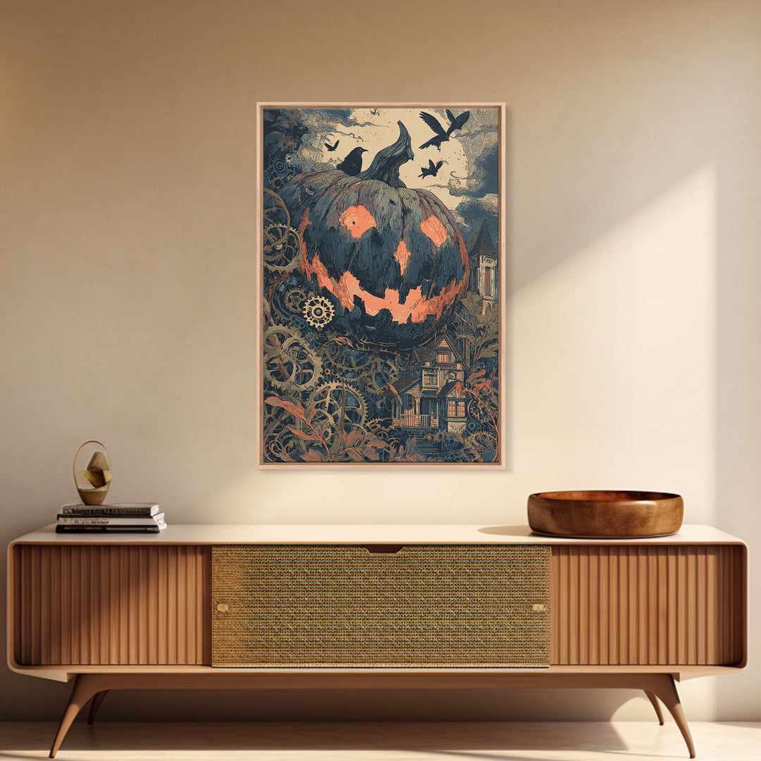 The Clockwork Jack-O-Lantern - Icon Portrait, Halloween Wall Art, Vertical Wall Art, Framed Canvas Print, Halloween Home Decor