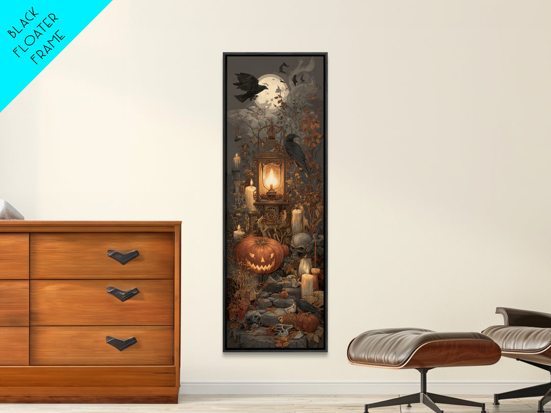 The Clockwork Jack-O-Lantern - Occult Still Life, Halloween Wall Art, Tall Narrow Wall Art, Framed Canvas Print, Halloween Home Decor