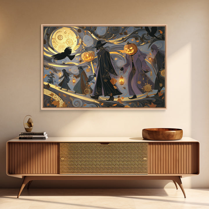 The Clockwork Jack-O-Lantern - Procession Scene, Halloween Wall Art, Landscape Wall Art, Framed Canvas Print, Halloween Home Decor