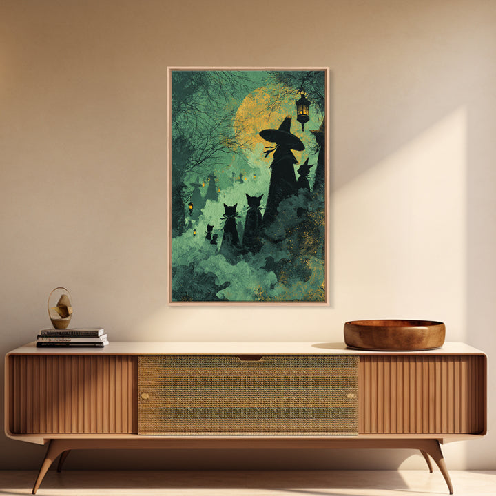 The Moonlit Cat Masquerade - Icon Portrait, Spooky Wall Decor, Vertical Wall Art, Framed Canvas Print, Halloween Home Decor, Gothic Wall Art