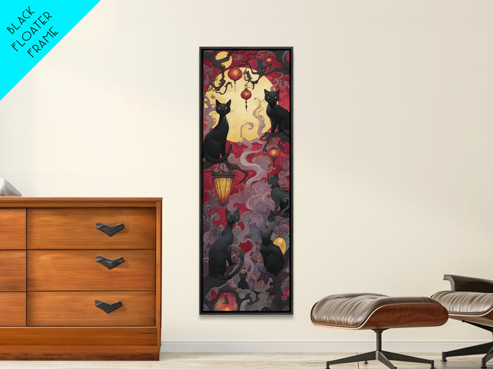 The Moonlit Cat Masquerade - Icon Portrait, Occult Wall Decor, Tall Narrow Wall Art, Canvas Print, Halloween Home Decor, Gothic Wall Art