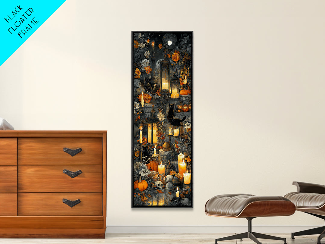 The Moonlit Cat Masquerade - Occult Still Life, Gothic Home Decor, Tall Narrow Wall Art, Canvas Print, Halloween Home Decor, Gothic Wall Art