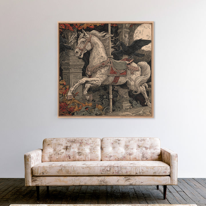 The Graveyard Carousel - Icon Portrait, Halloween Wall Art, Square Wall Art, Framed Canvas Print, Halloween Home Decor, Gothic Wall Art