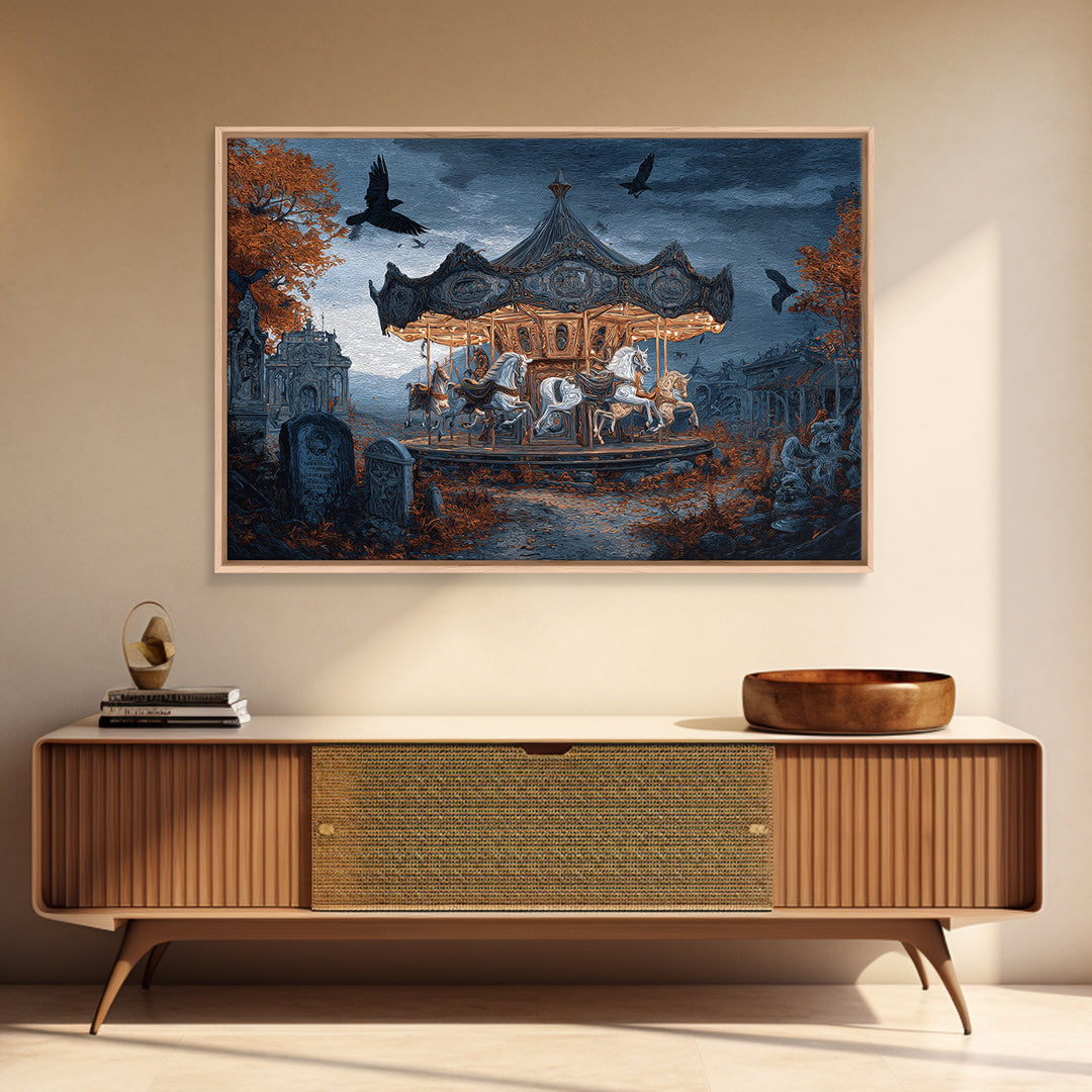 The Graveyard Carousel - Environmental Panorama, Gothic Home Decor, Landscape Wall Art, Canvas Print, Halloween Home Decor, Gothic Wall Art