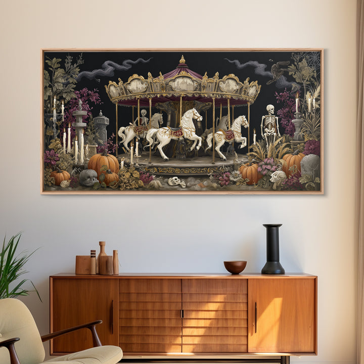 The Graveyard Carousel - Occult Still Life, Occult Wall Decor, Wide Panoramic Art, Canvas Print, Halloween Home Decor, Gothic Wall Art