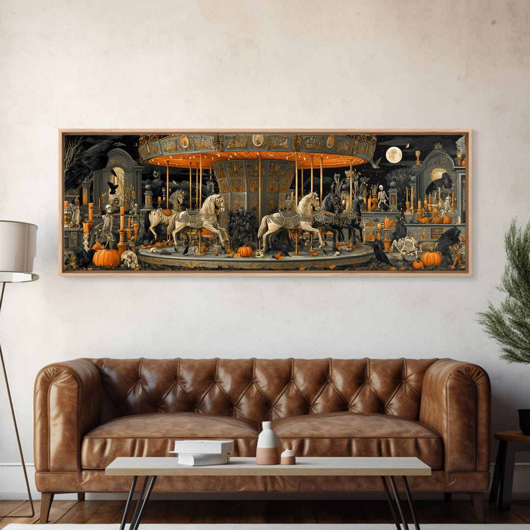 The Graveyard Carousel - Occult Still Life, Gothic Home Decor, Extra Wide Wall Art, Canvas Print, Halloween Home Decor, Gothic Wall Art