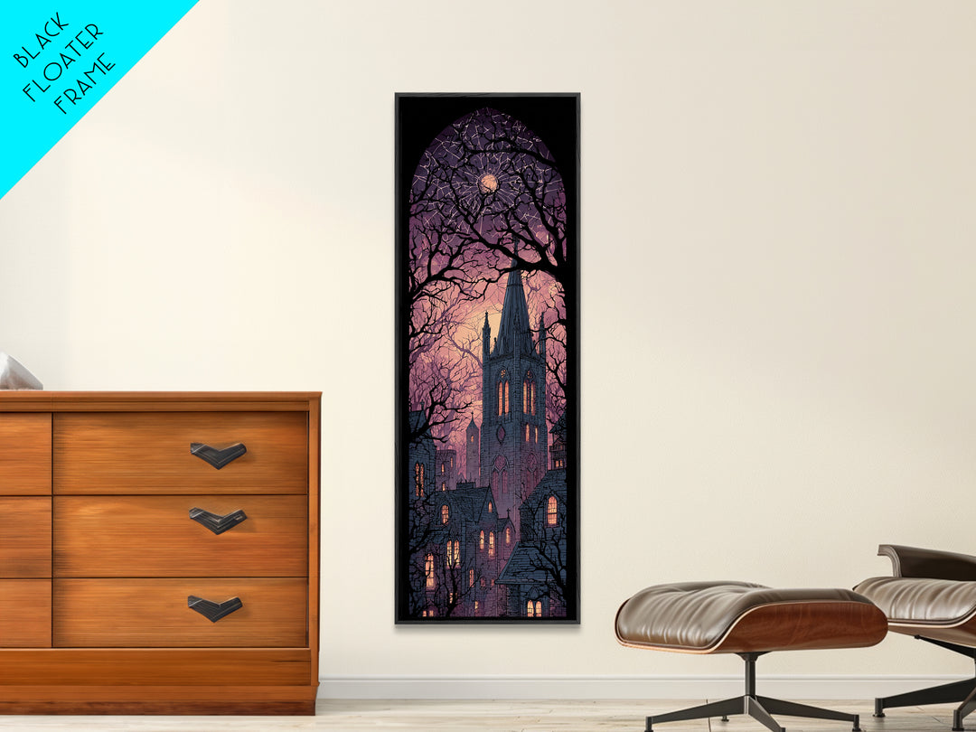 The Spiderweb Cathedral Window - Icon Portrait, Spooky Wall Decor, Tall Narrow Wall Art, Framed Canvas Print, Halloween Home Decor