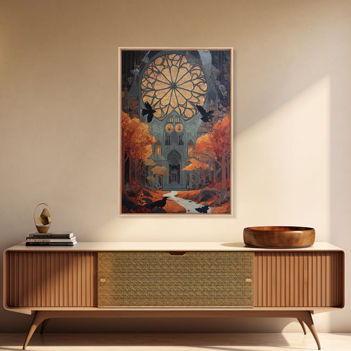 The Spiderweb Cathedral Window - Environmental Panorama, Gothic Home Decor, Vertical Wall Art, Canvas Print, Halloween Home Decor