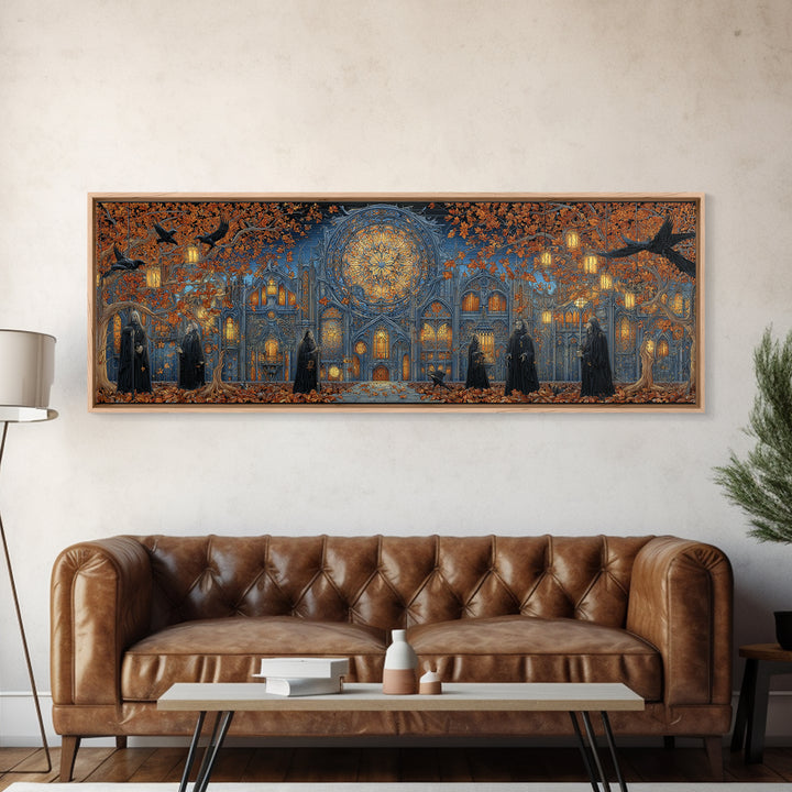 The Spiderweb Cathedral Window - Procession Scene, Occult Wall Decor, Extra Wide Wall Art, Canvas Print, Halloween Home Decor