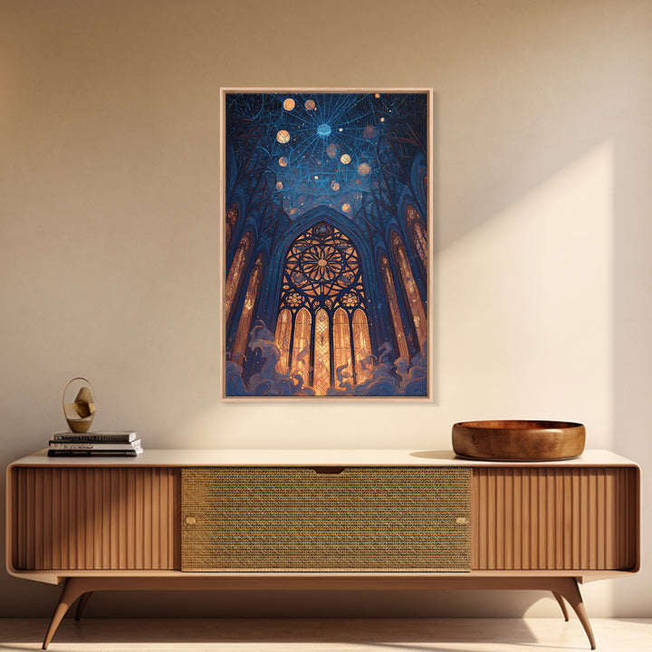 The Spiderweb Cathedral Window - Surreal Celestial Vision, Gothic Home Decor, Vertical Wall Art, Canvas Print, Halloween Home Decor