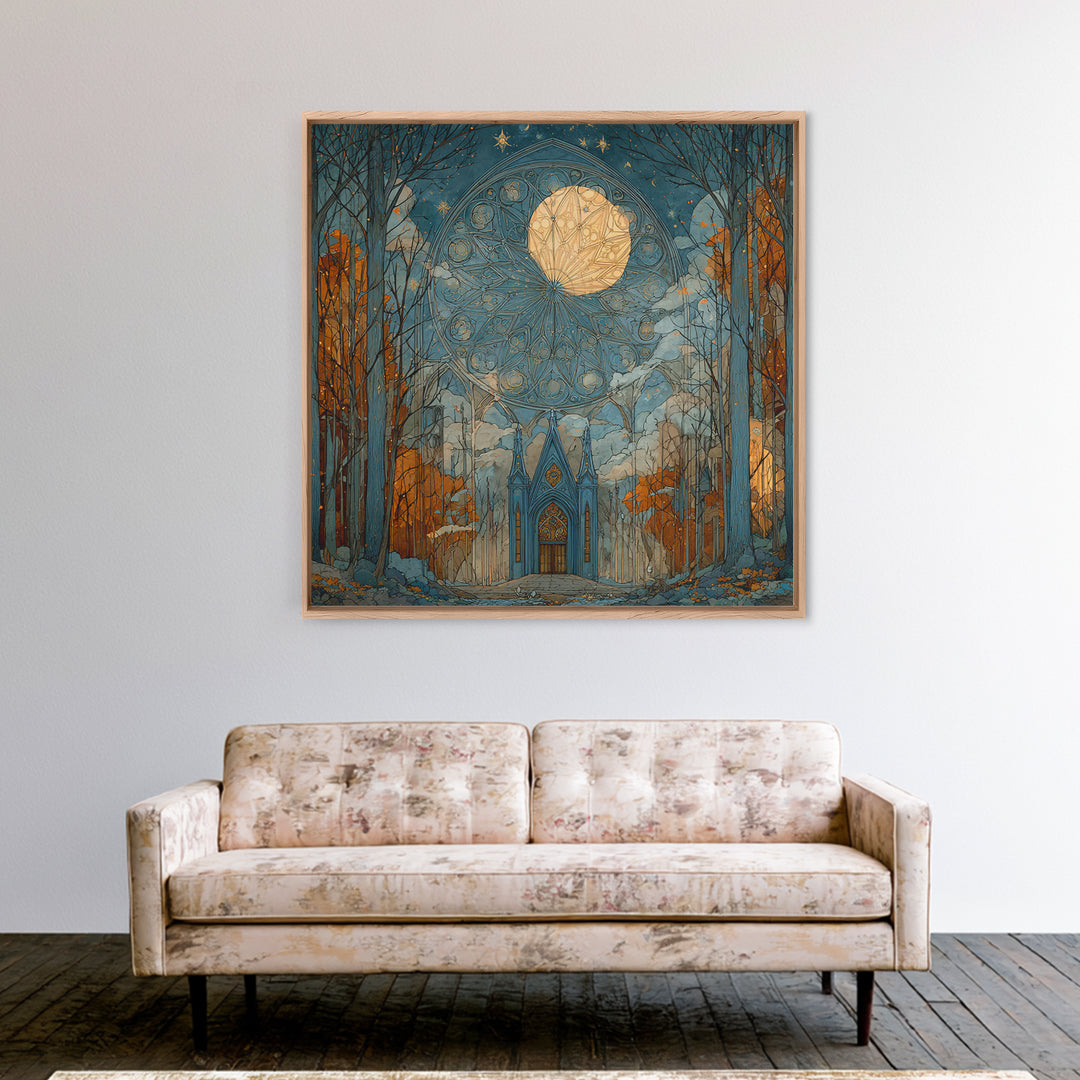 The Spiderweb Cathedral Window - Surreal Celestial Vision, Dark Fantasy Wall Art, Square Wall Art, Canvas Print, Halloween Home Decor
