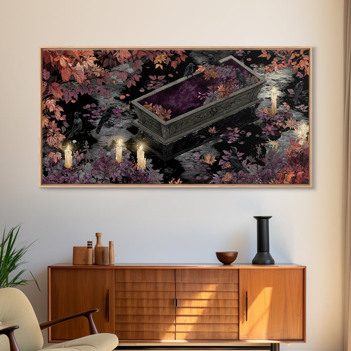 The Floating Coffin Garden - Icon Portrait, Halloween Wall Art, Wide Panoramic Art, Framed Canvas Print, Halloween Home Decor