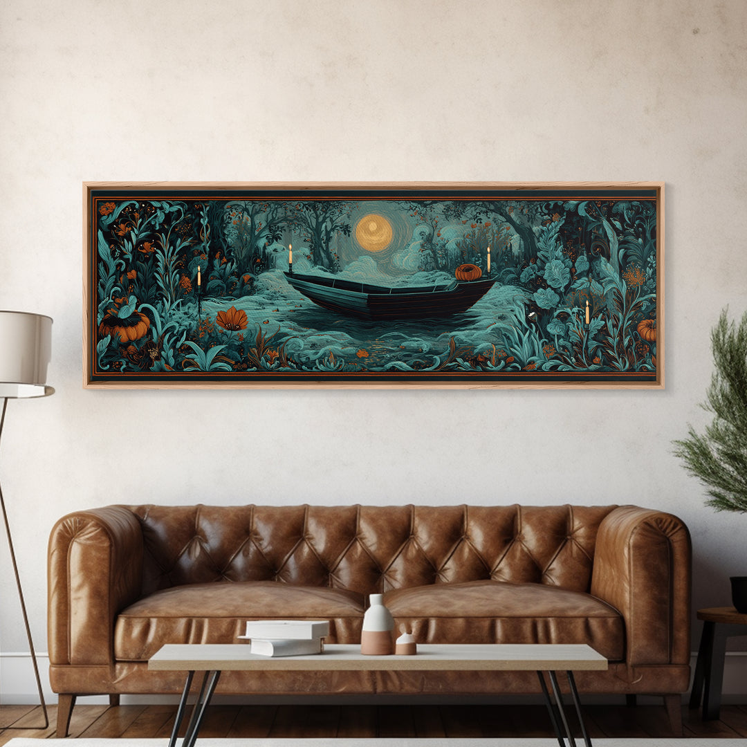 The Floating Coffin Garden - Icon Portrait, Gothic Home Decor, Extra Wide Wall Art, Canvas Print, Halloween Home Decor, Gothic Wall Art