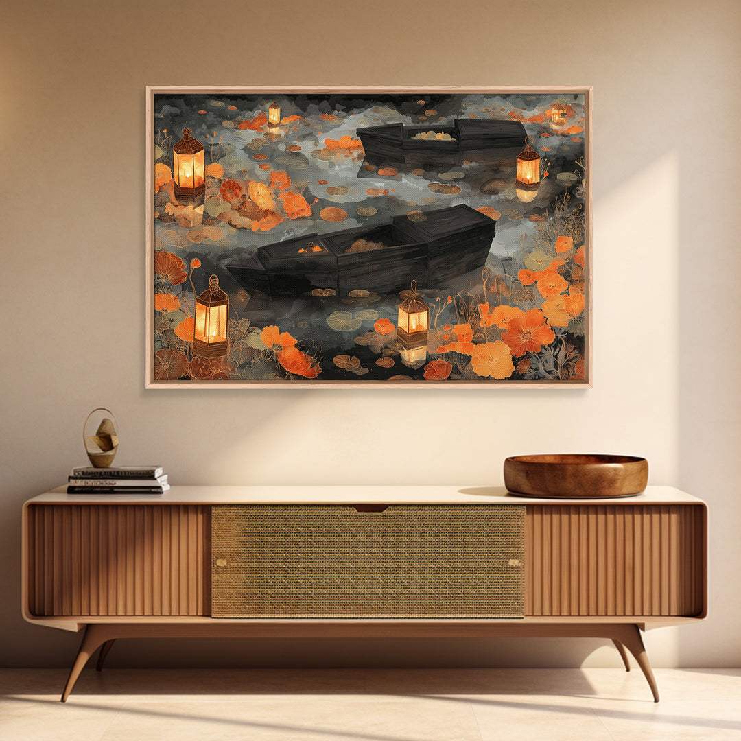 The Floating Coffin Garden - Environmental Panorama, Gothic Home Decor, Landscape Wall Art, Canvas Print, Halloween Home Decor