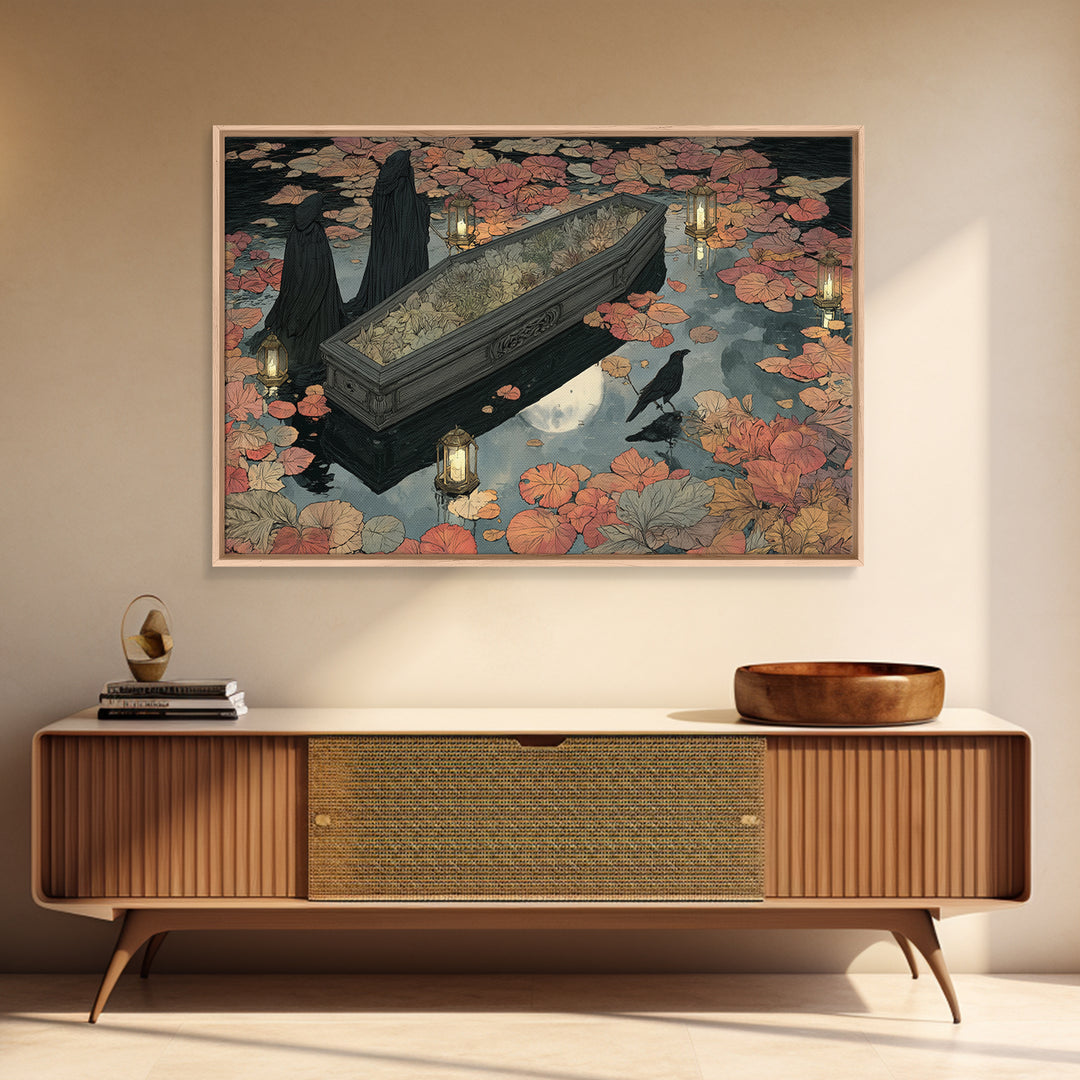 The Floating Coffin Garden - Procession Scene, Gothic Home Decor, Landscape Wall Art, Canvas Print, Halloween Home Decor, Gothic Wall Art