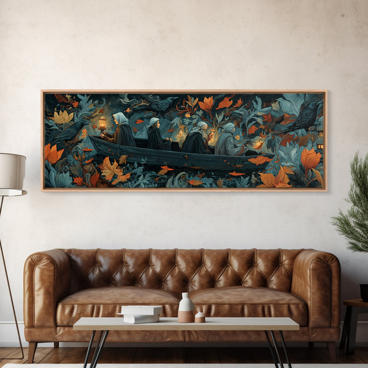 The Floating Coffin Garden - Procession Scene, Halloween Wall Art, Extra Wide Wall Art, Framed Canvas Print, Halloween Home Decor