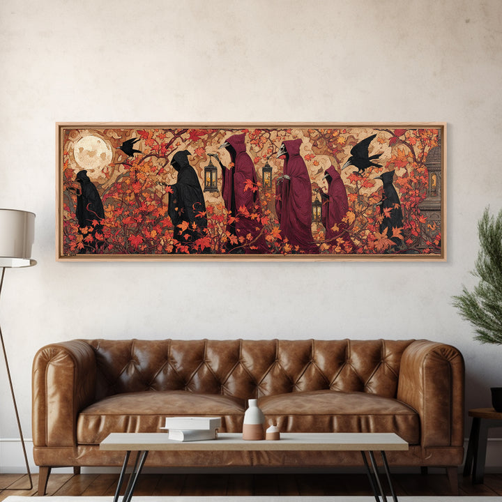 The Autumn Reaper Parade - Icon Portrait, Occult Wall Decor, Extra Wide Wall Art, Canvas Print, Halloween Home Decor, Gothic Wall Art