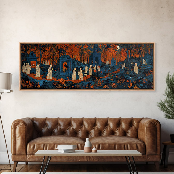 The Autumn Reaper Parade - Environmental Panorama, Spooky Wall Decor, Extra Wide Wall Art, Framed Canvas Print, Halloween Home Decor