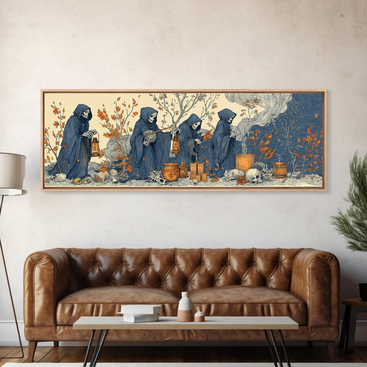 The Autumn Reaper Parade - Occult Still Life, Halloween Wall Art, Extra Wide Wall Art, Framed Canvas Print, Halloween Home Decor
