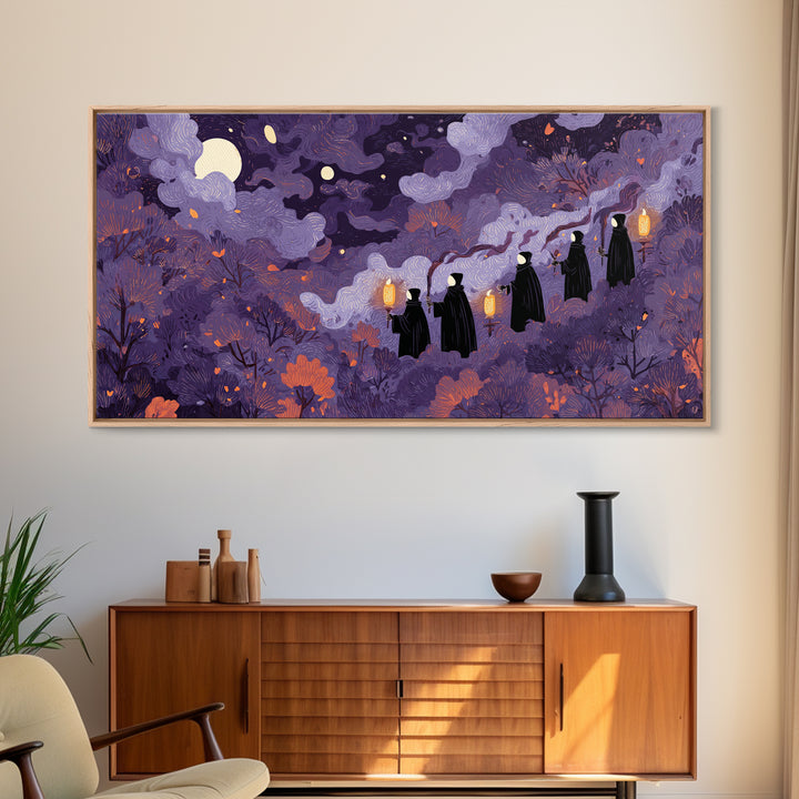 The Autumn Reaper Parade - Surreal Celestial Vision, Gothic Home Decor, Wide Panoramic Art, Canvas Print, Halloween Home Decor