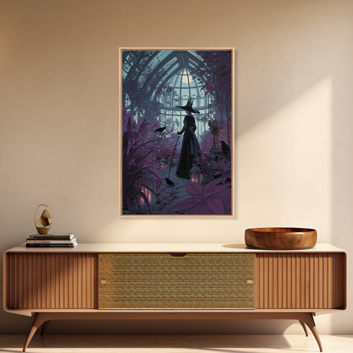The Witch Queen Greenhouse - Icon Portrait, Macabre Halloween Art, Vertical Wall Art, Framed Canvas Print, Halloween Home Decor