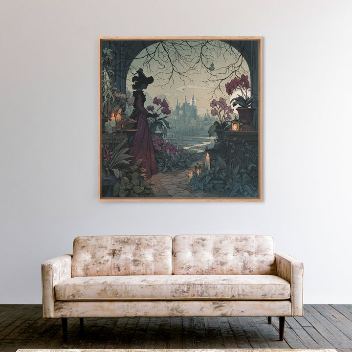 The Witch Queen Greenhouse - Environmental Panorama, Spooky Wall Decor, Square Wall Art, Framed Canvas Print, Halloween Home Decor