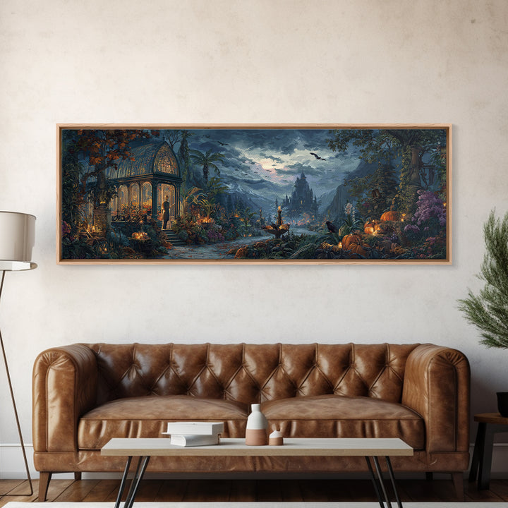 The Witch Queen Greenhouse - Environmental Panorama, Dark Fantasy Wall Art, Extra Wide Wall Art, Canvas Print, Halloween Home Decor
