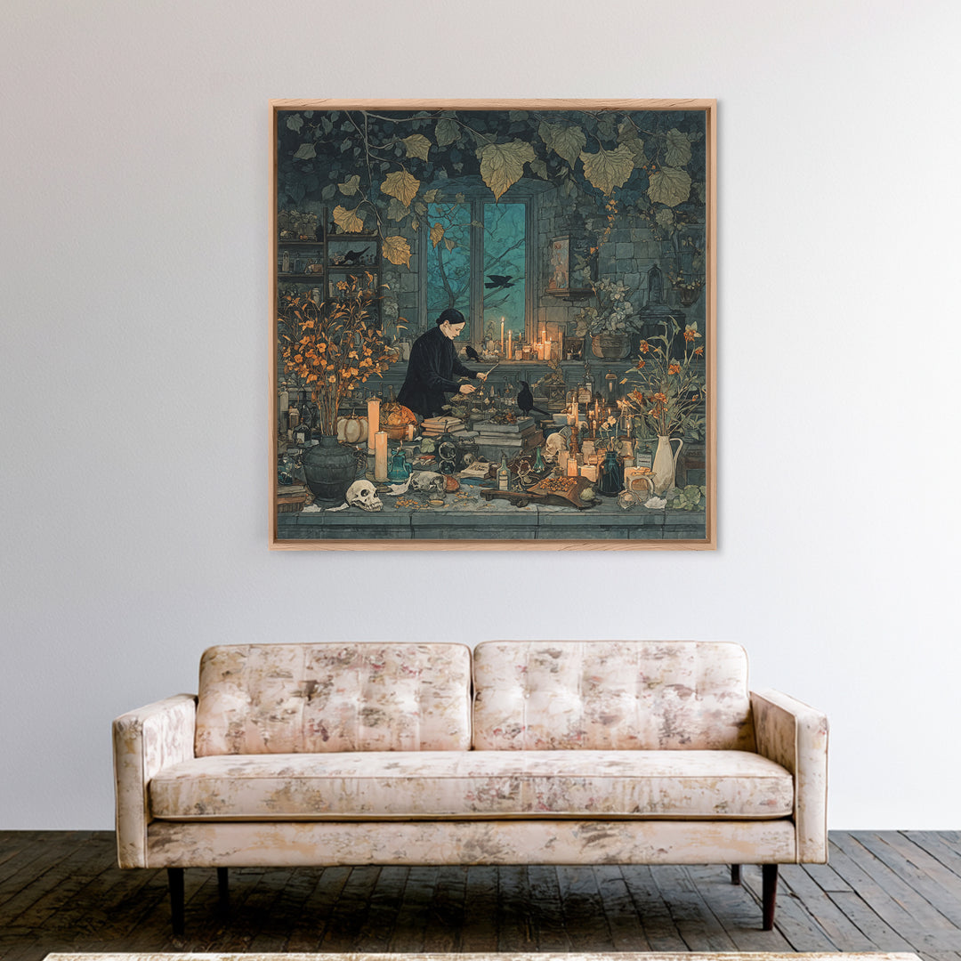 The Witch Queen Greenhouse - Occult Still Life, Gothic Home Decor, Square Wall Art, Canvas Print, Halloween Home Decor, Gothic Wall Art