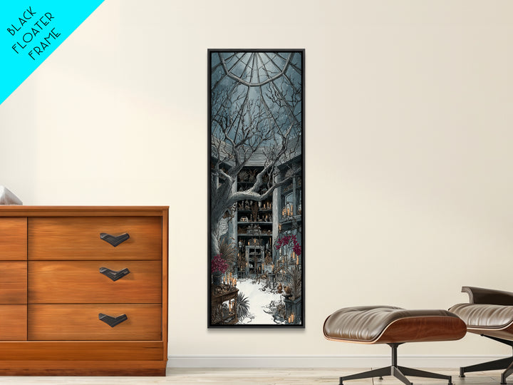 The Witch Queen Greenhouse - Occult Still Life, Spooky Wall Decor, Tall Narrow Wall Art, Framed Canvas Print, Halloween Home Decor