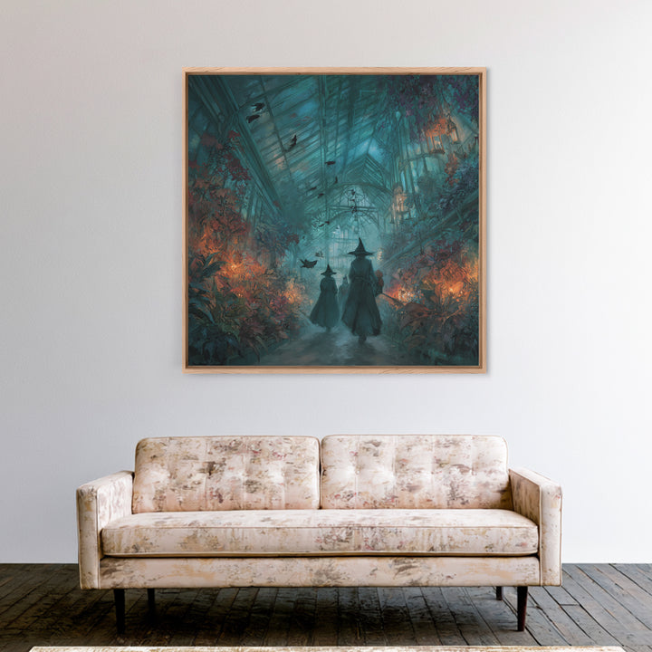 The Witch Queen Greenhouse - Procession Scene, Dark Fantasy Wall Art, Square Wall Art, Canvas Print, Halloween Home Decor, Gothic Wall Art