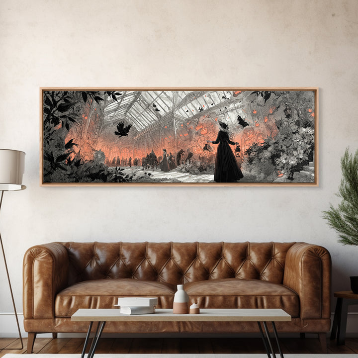 The Witch Queen Greenhouse - Procession Scene, Gothic Home Decor, Extra Wide Wall Art, Canvas Print, Halloween Home Decor, Gothic Wall Art