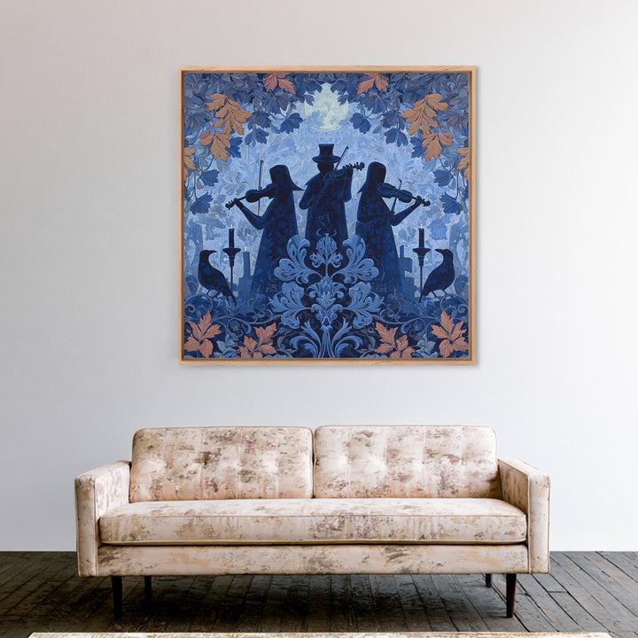 The Ghostly Violin Procession - Icon Portrait, Spooky Wall Decor, Square Wall Art, Framed Canvas Print, Halloween Home Decor