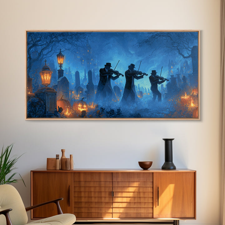 The Ghostly Violin Procession - Icon Portrait, Halloween Wall Art, Wide Panoramic Art, Framed Canvas Print, Halloween Home Decor